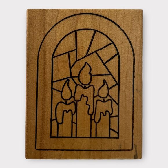 The Stamp Barn Christmas Stained Glass Window with Candles Wood & Rubber Stamp - Picture 1 of 10